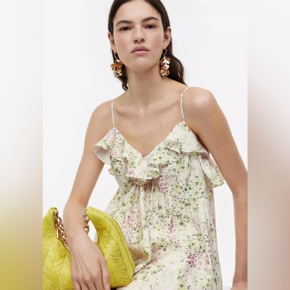 H&M Floral Sleeveless Flounce V Neck Dress - Size M - Picture 5 of 14